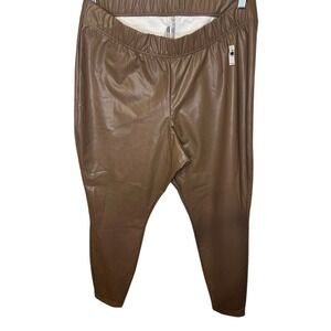 Old Navy‎ Womens Faux Leather Leggings Pants Brown XL Elastic Waist Pull On NWT